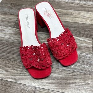 New Jeffrey Campbell Tiza Red Suede Heels Crochet Sandals 8.5